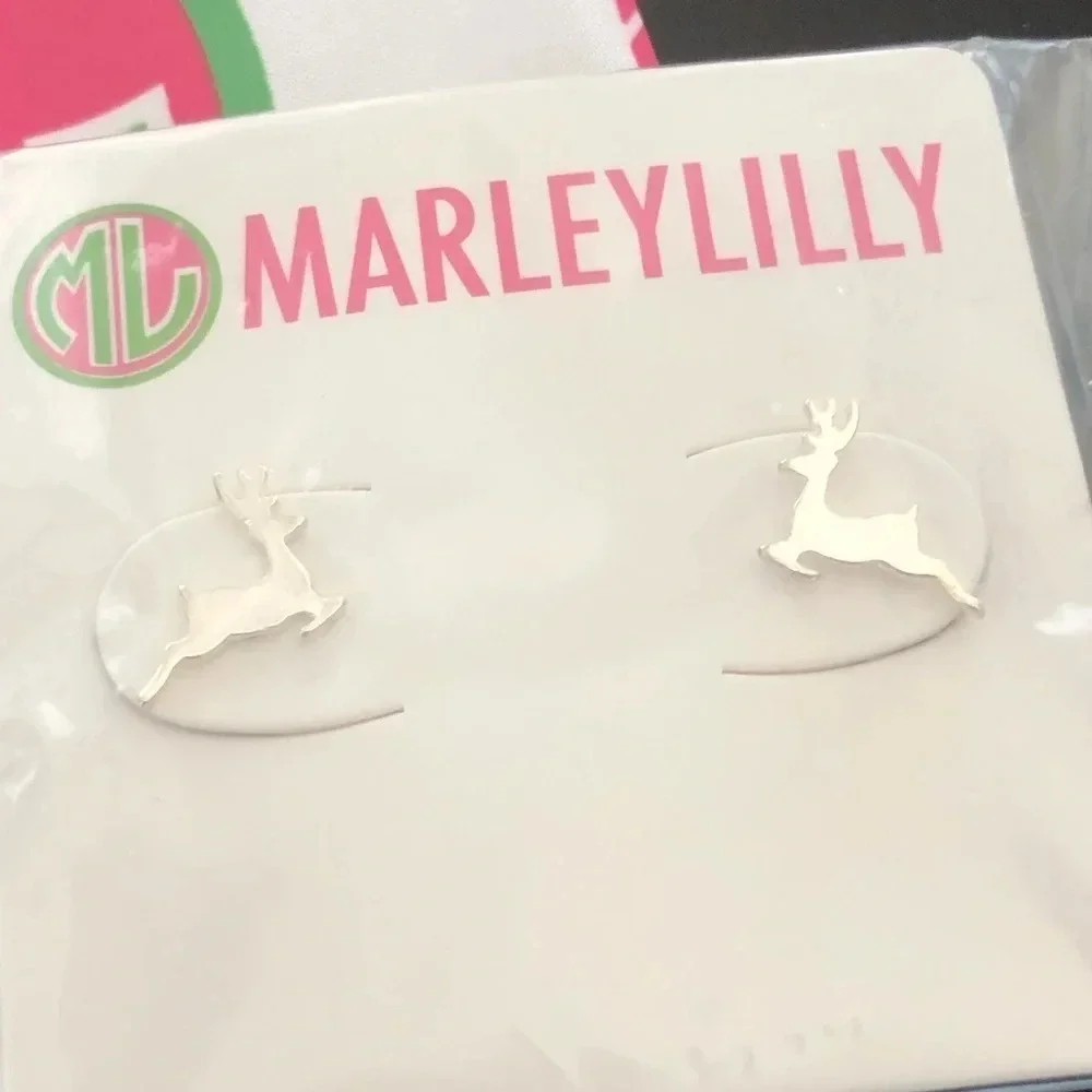 New Marley Lilly Silver Tone Reindeer‎ Earrings NWT